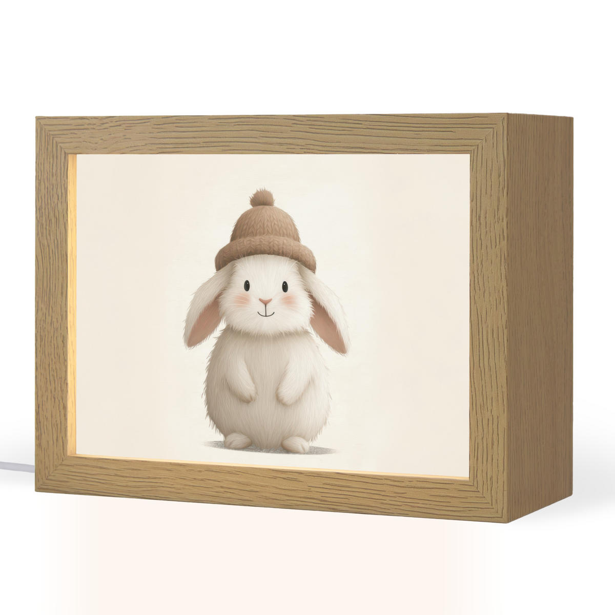 NACHTTISCHLAMPE Kaninchen - Hut - Ohren - Beige 20x15 cm - Creme, Holzwerkstoff (8/20/15cm)