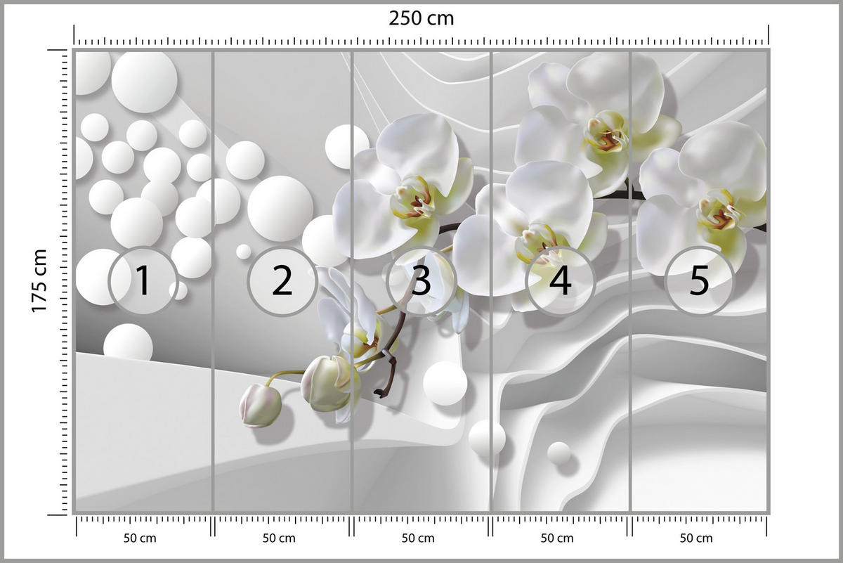 FOTOTAPETE für Badezimmer Geometrische Abstraktion Weiße Orchideen Blumen 250x175 - Gelb/Weiß, Papier (250/175cm) - Muralo