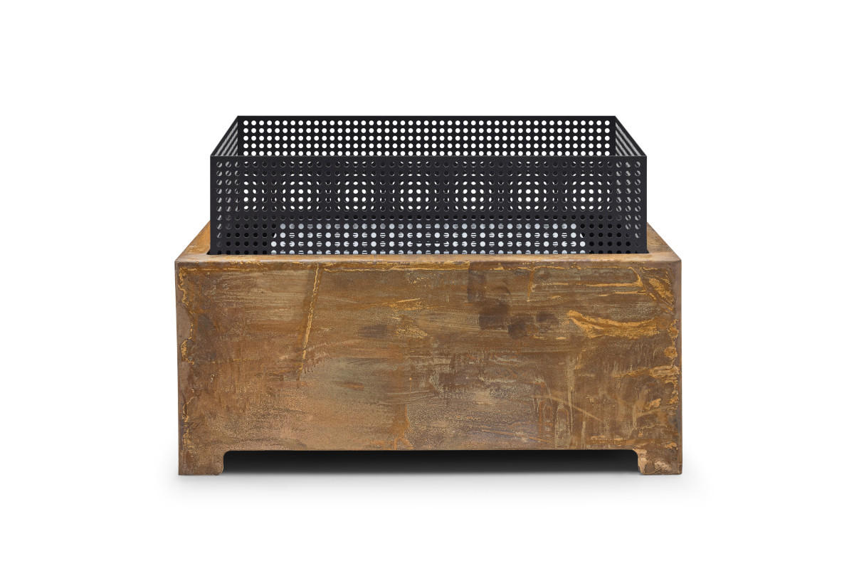 FEUERSCHALE Fireplace Schwarz Corten 55 x 55 x 37 cm 16 kg aus Cortenstahl - Schwarz/Kupferfarben, Metall (55/37/55cm) - The Favilla
