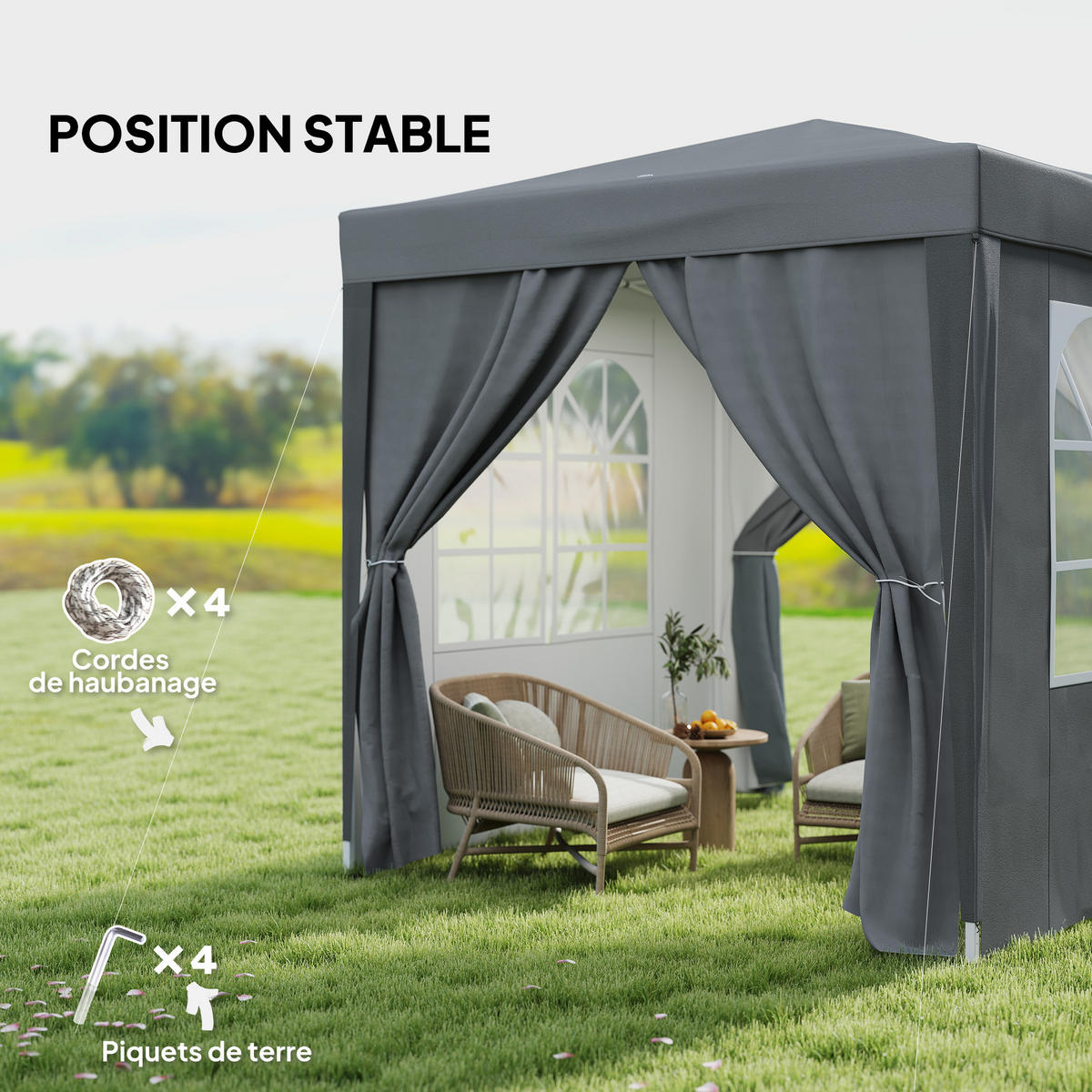 PAVILLON DE-13998 Pop-up 2/2 m, höhenverstellbar, UV-Schutz Grau - Grau, Metall (200/240/200cm) - ComfortXL