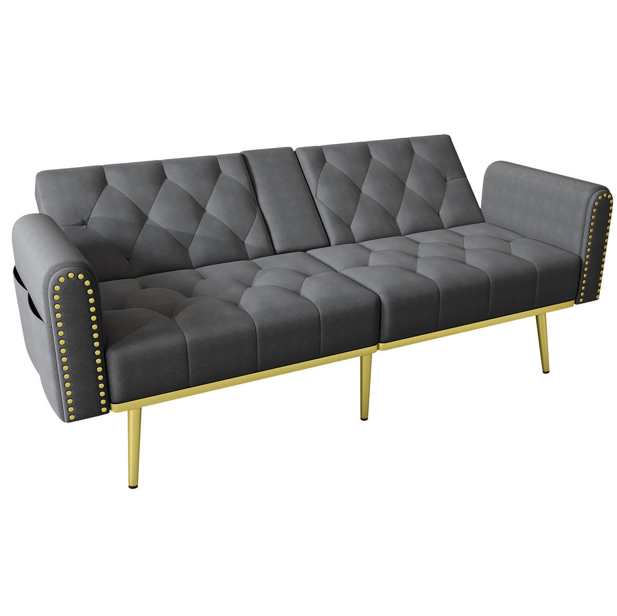 SCHLAFSOFA mit Liegefunktion 175 x 80 cm Samt Grau - Grau, Kunststoff (175/73.5/80cm) - Meubliv