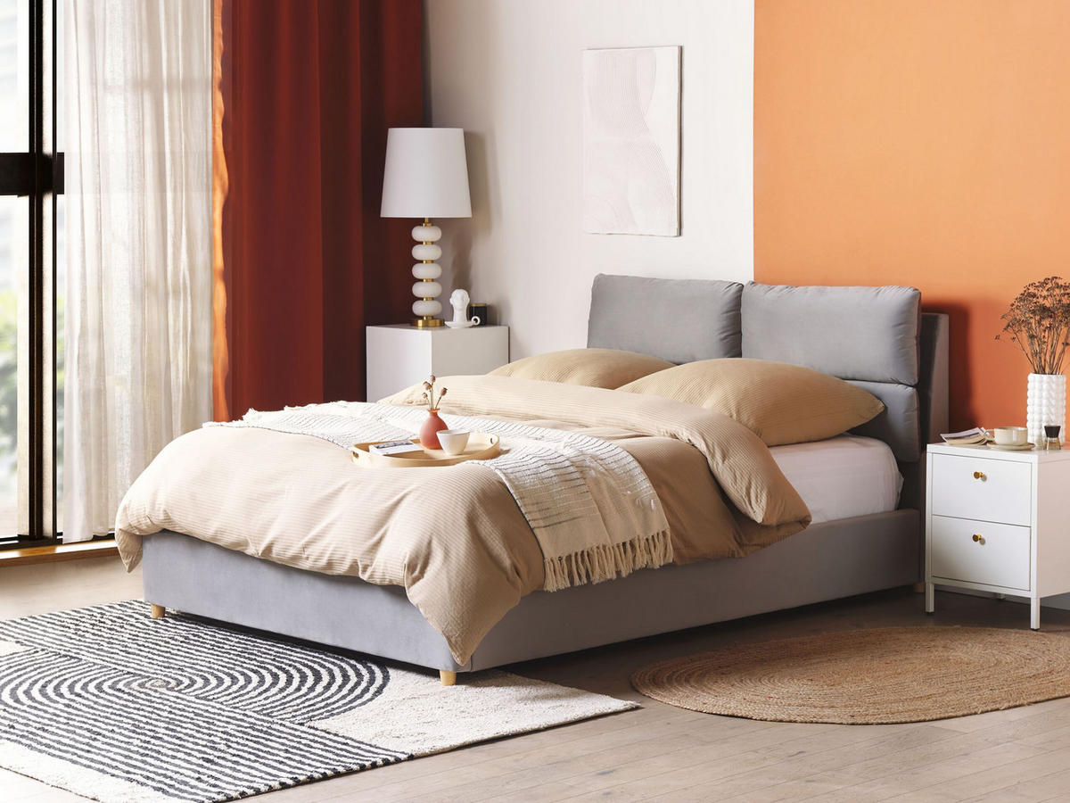 POLSTERBETT 140/200cm Hellgrau Batilly - Hellgrau, Textil (140/200cm) - Beliani
