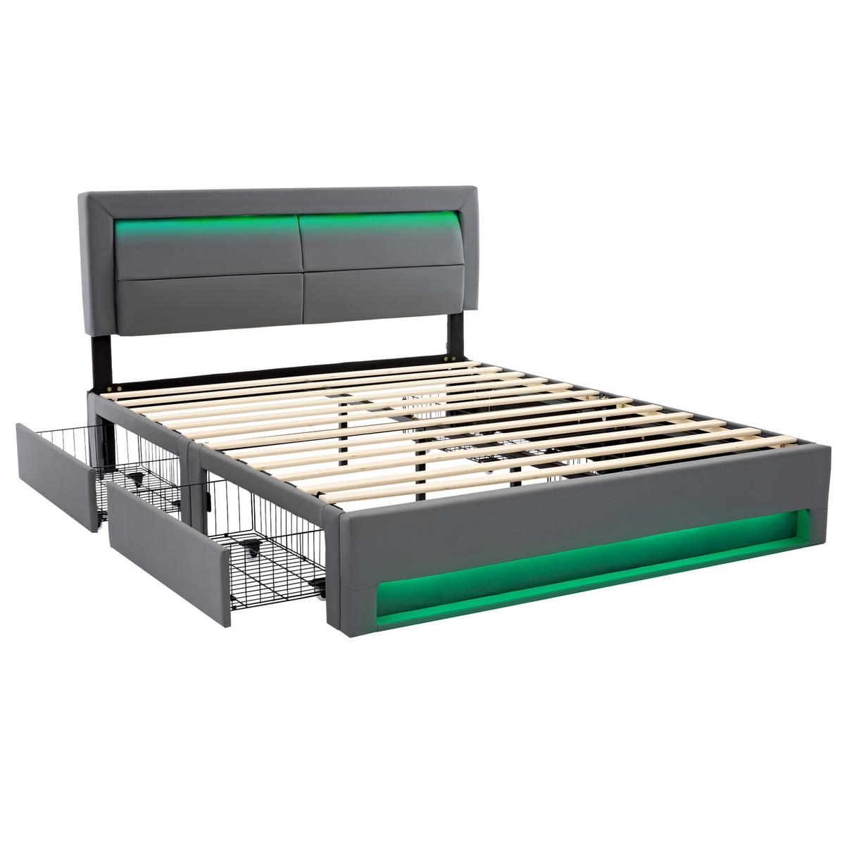 POLSTERBETT 140/190 cm Grau mit USB-Anschluss und LED-Beleuchtung - Grau, Kunststoff (140/190cm) - OKWISH