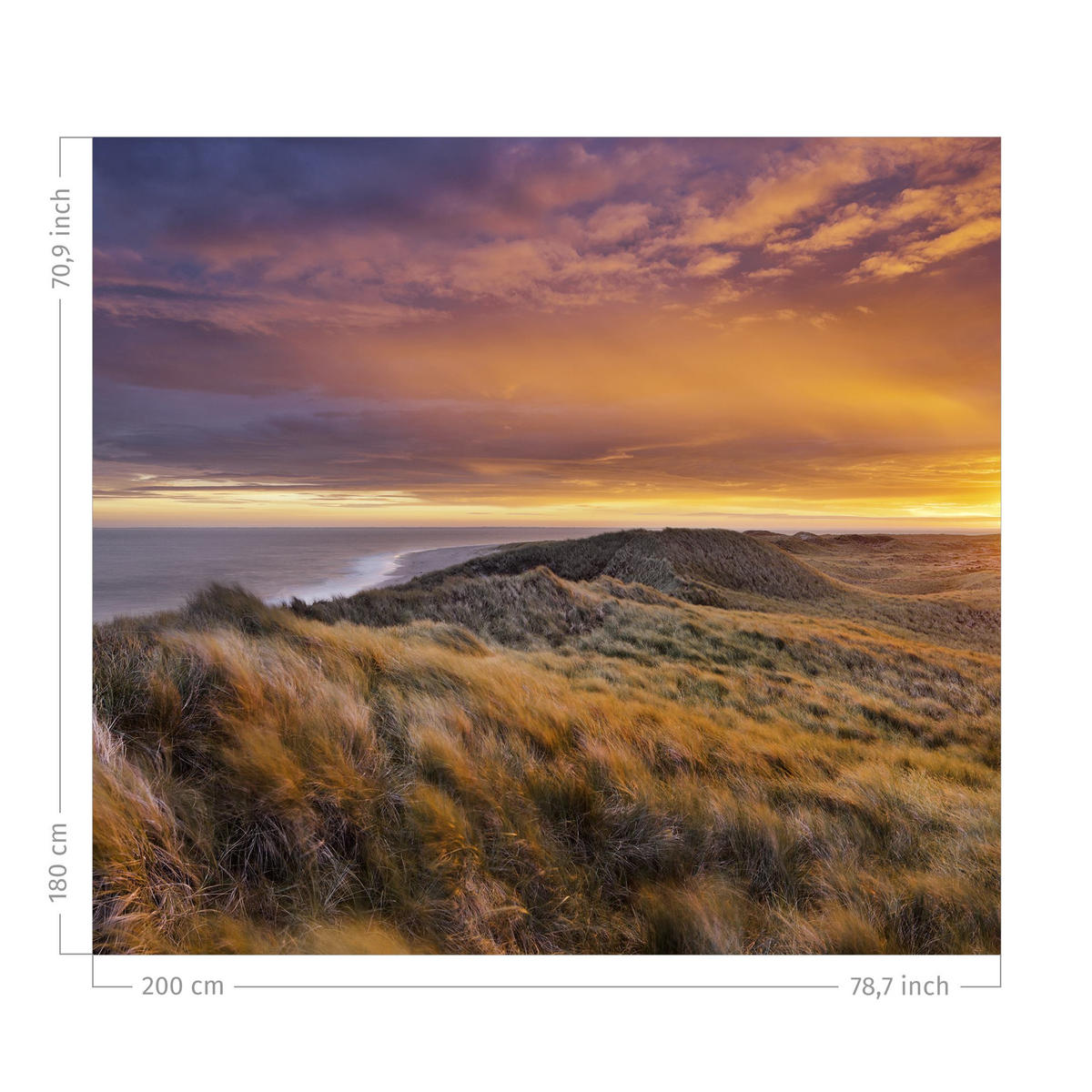 DUSCHVORHANG Sonnenaufgang am Strand auf Sylt 200/180 cm - Orange, Textil (200/180cm) - Bilderwelten