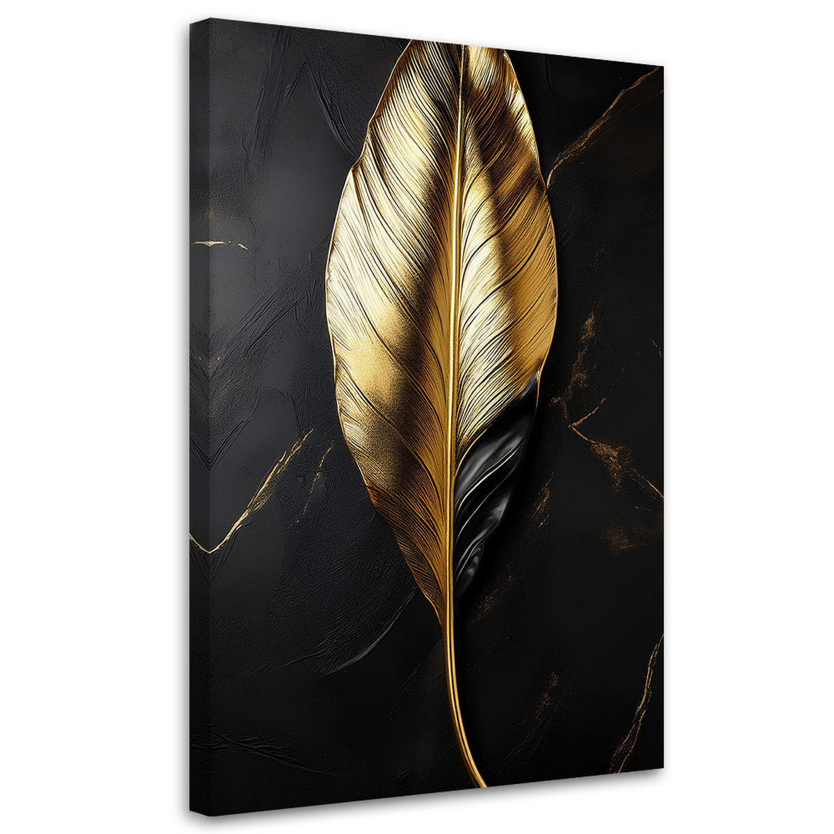 WANDBILD blattgold auf schwarzem hintergrund - Goldfarben, Textil (70/100cm) - Feeby