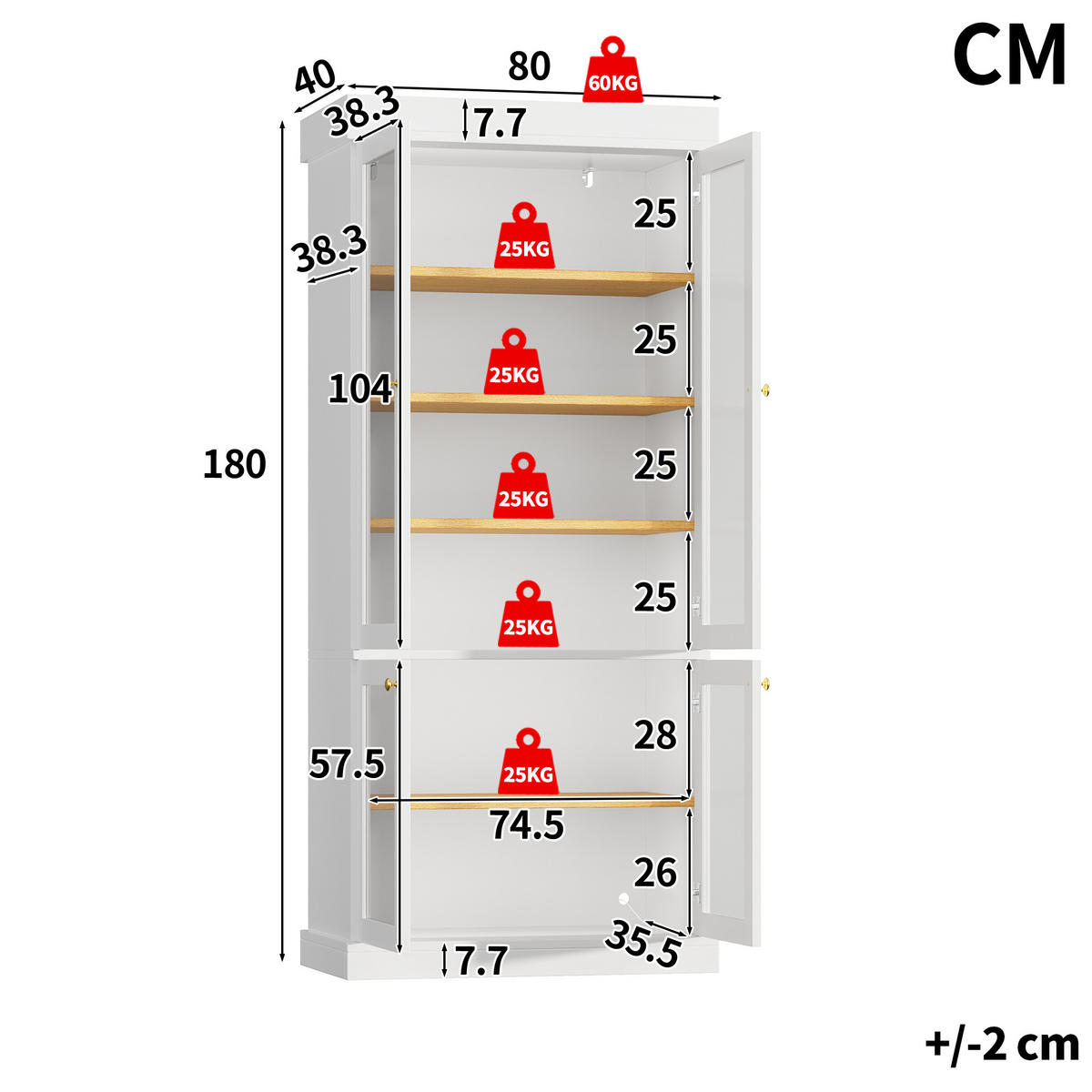 VITRINE LED Glasfront Weiß - Weiß, Glas (80/180/40cm) - FLIEKS