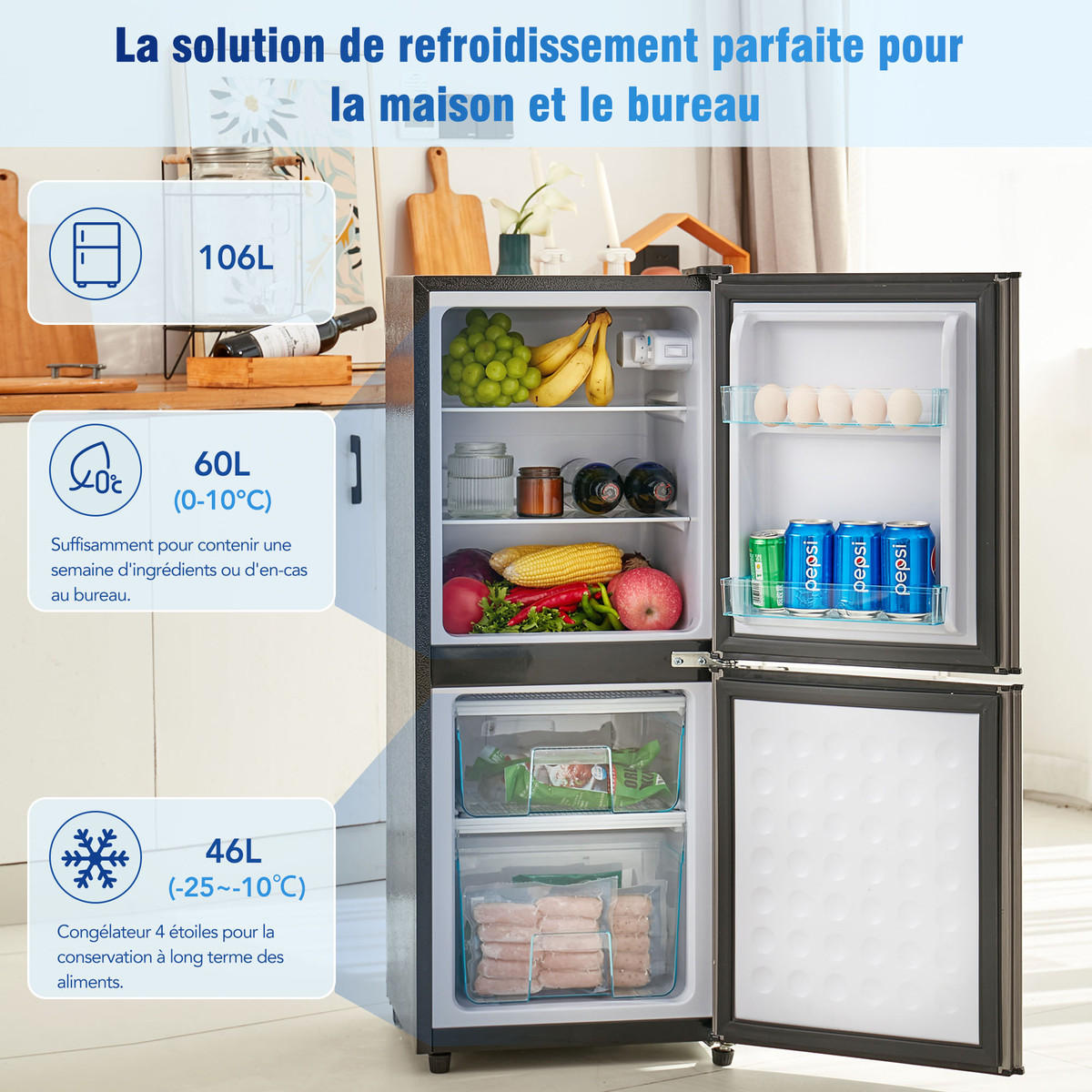 KÜHLSCHRÄNKE Gefrierkombination Freistehend Metall 106L Silber 45dB - Silberfarben, Metall (44.5/102/42.5cm) - Raelunyi