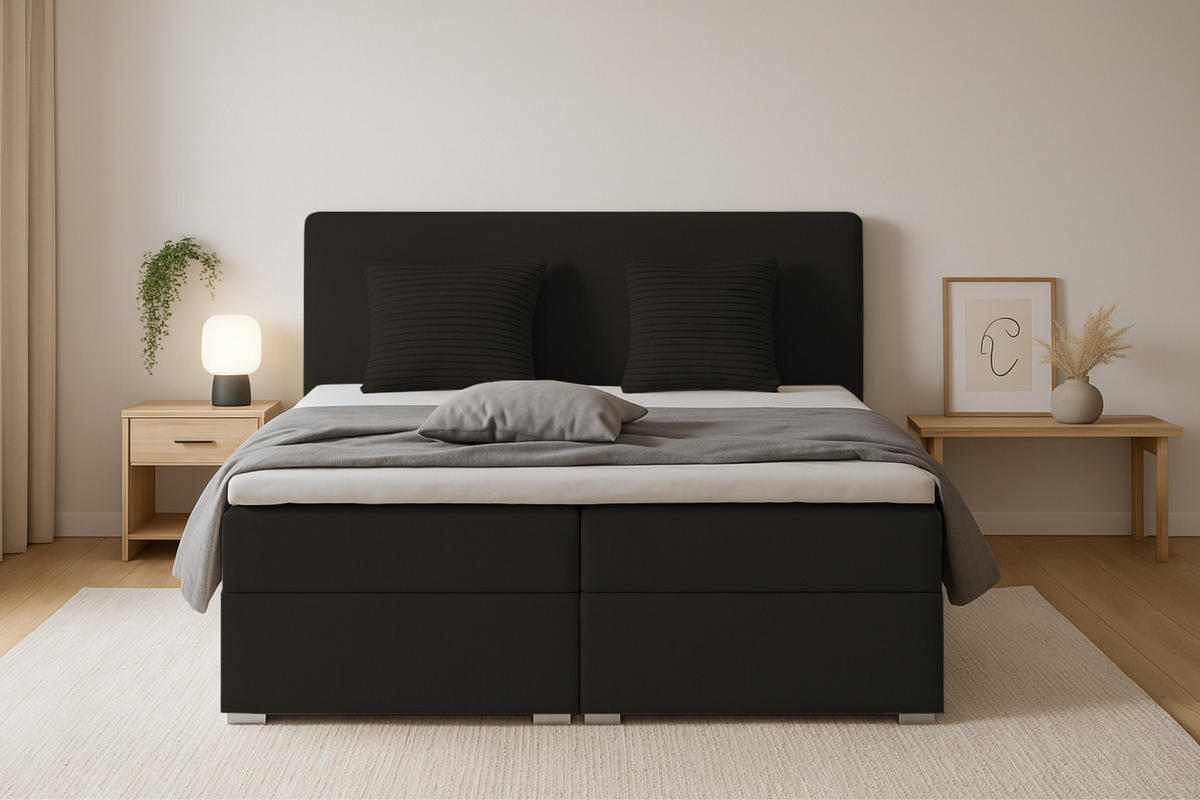 BOXBETT BELLO 160x200 in Velour Schwarz H4 - Schwarz, Holz/Holzwerkstoff (160/200cm) - Deine Möbel 24