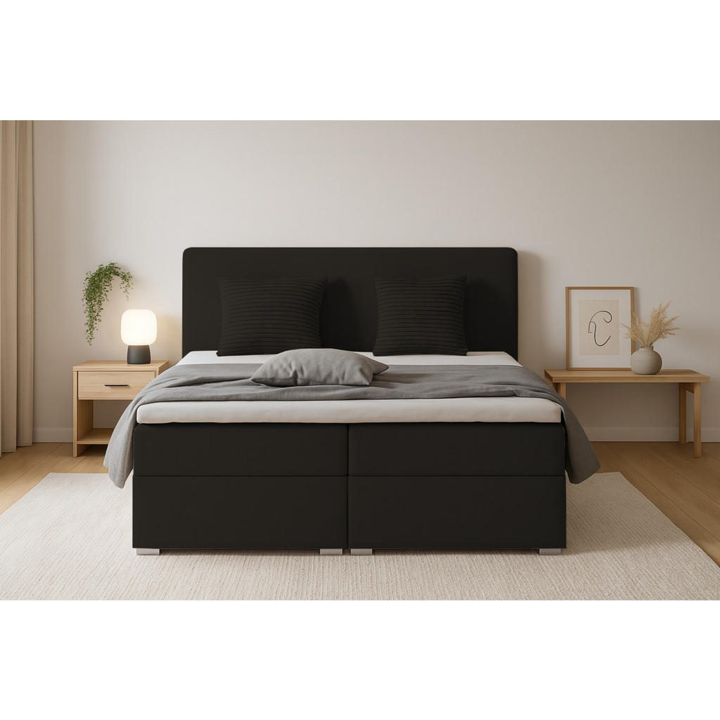Thumbnail - Deine Möbel 24 Boxbett, Schwarz, Holzwerkstoff, Holz, Textil, H3, 200x200 cm, Schlafzimmer, Betten, Boxspringbetten