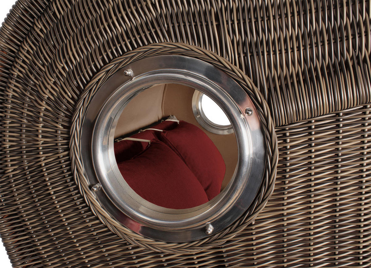 STRANDKORB Düne Grande Bullauge Teak PE Grey Dessin 550 - Rot/Braun, Metall (142/170/95cm) - Mr. Deko