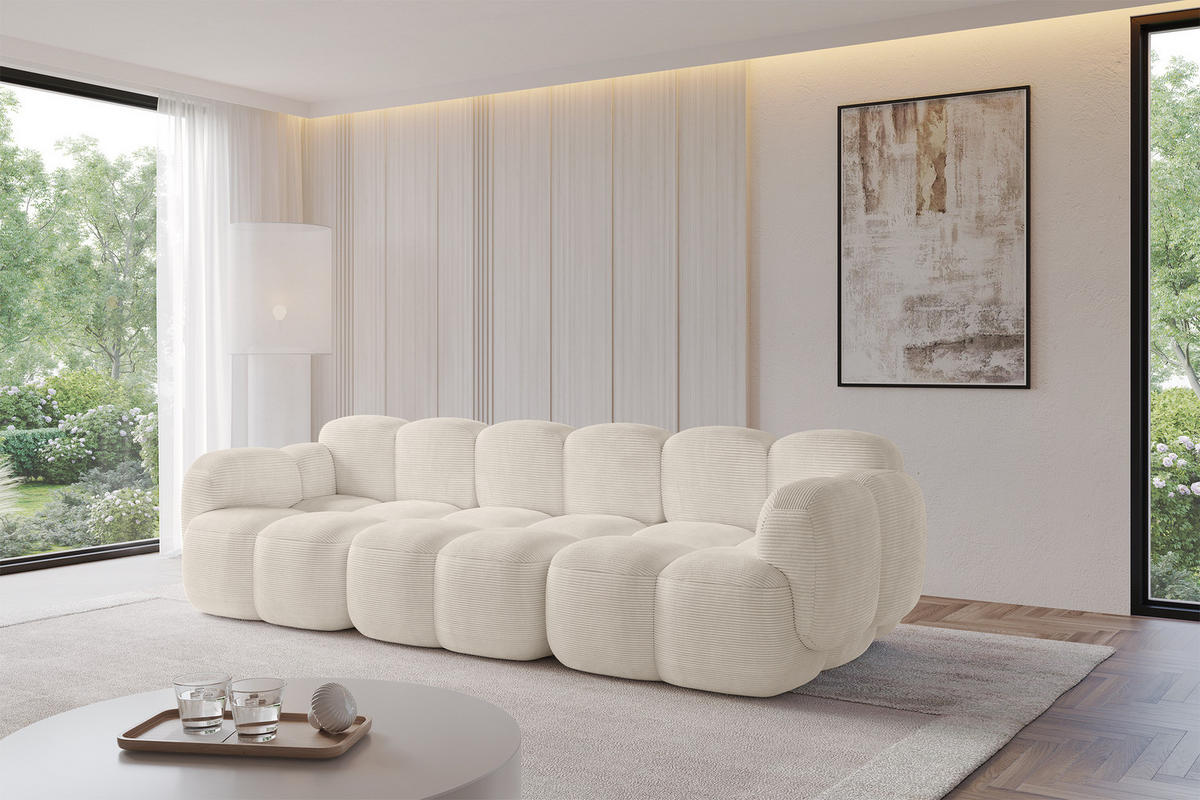 3-SITZER modulares Sofa Miko-S2 300x118x75 cm Beige Cord - Beige/Schwarz, Holzwerkstoff/Kunststoff (300/75/118cm) - ALTDECOR