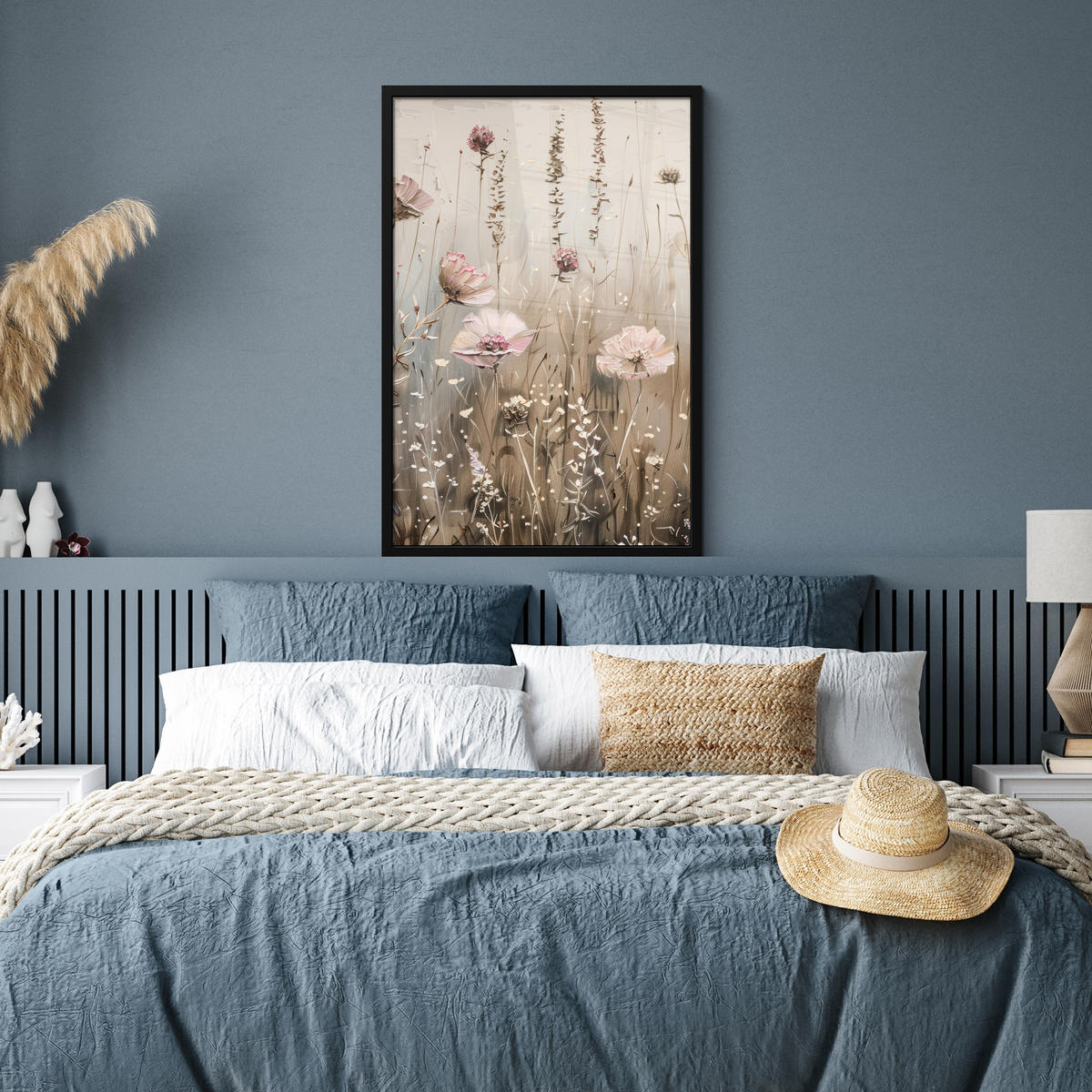 POSTER MIT RAHMEN Blumen - Rosa - Modern - Beige 60x90 cm - Beige, Papier (60/90cm) - MuchoWow