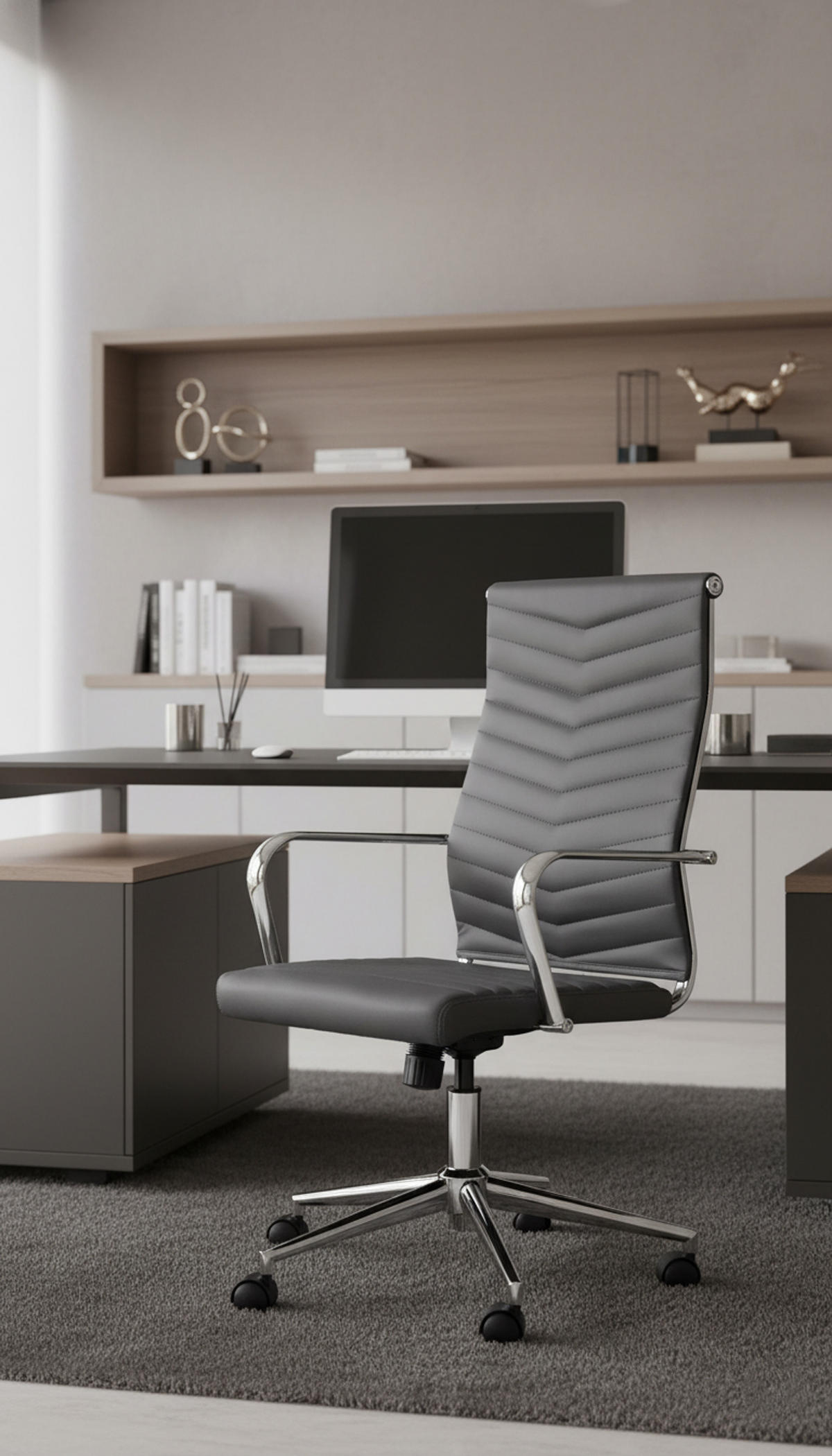 BÜROSTUHL Zynor Kunstleder grau - Chromfarben/Grau, Metall (57/109/60cm) - TPFLiving