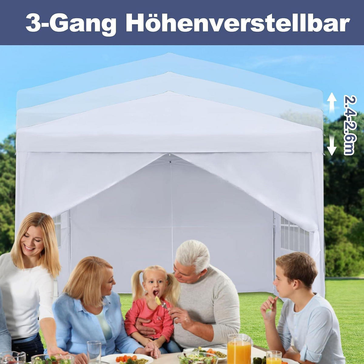 FALTPAVILLON 2.5 x 2.5 m Weiß Wasserdicht mit 4 Seitenteilen - Weiß, Textil (250/260/250cm)