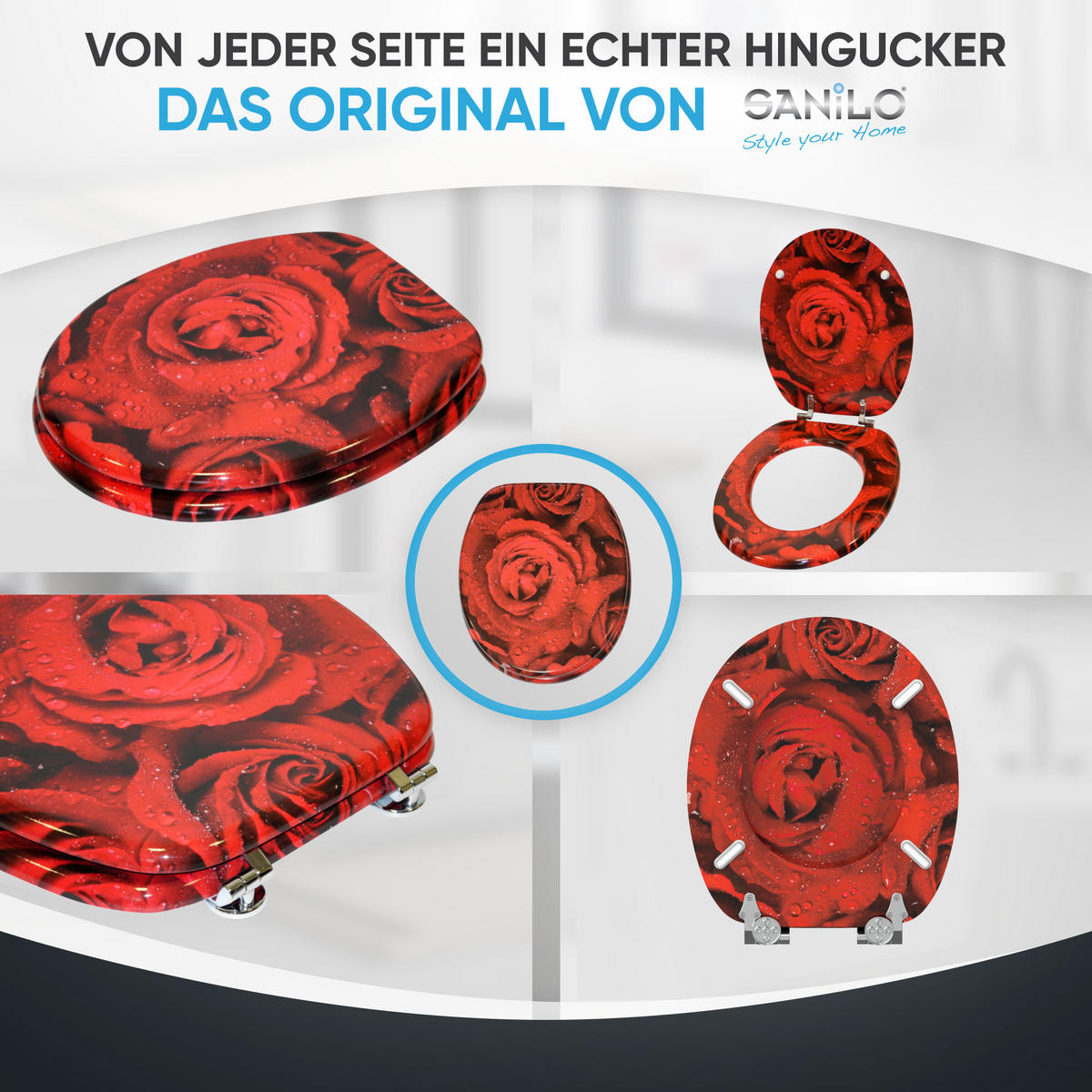 WC-SITZ mit Absenkautomatik Rosen - Rot, Holzwerkstoff (38/6/47cm) - Sanilo