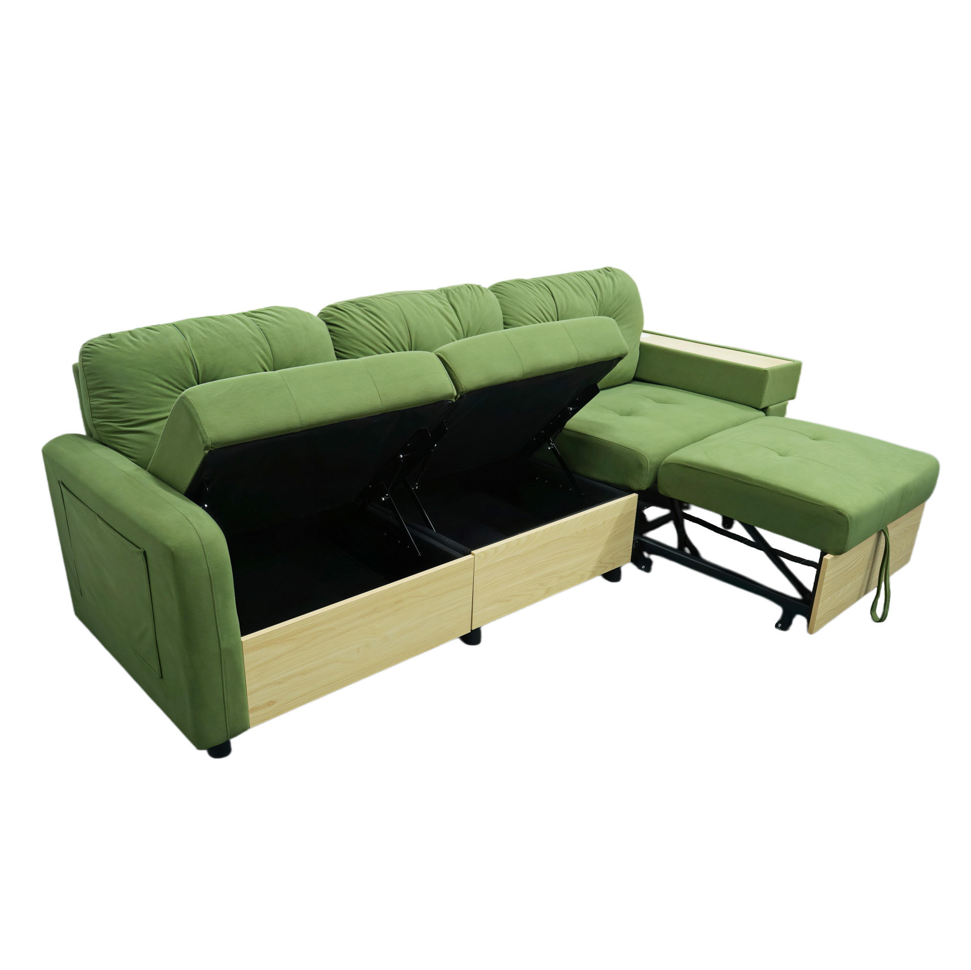 ECKSOFA 228/80/78 cm aus Samt mit ausziehbarer Ottomane und USB-Anschluss Grün - Grün, Textil (80/228cm) - Modenvie