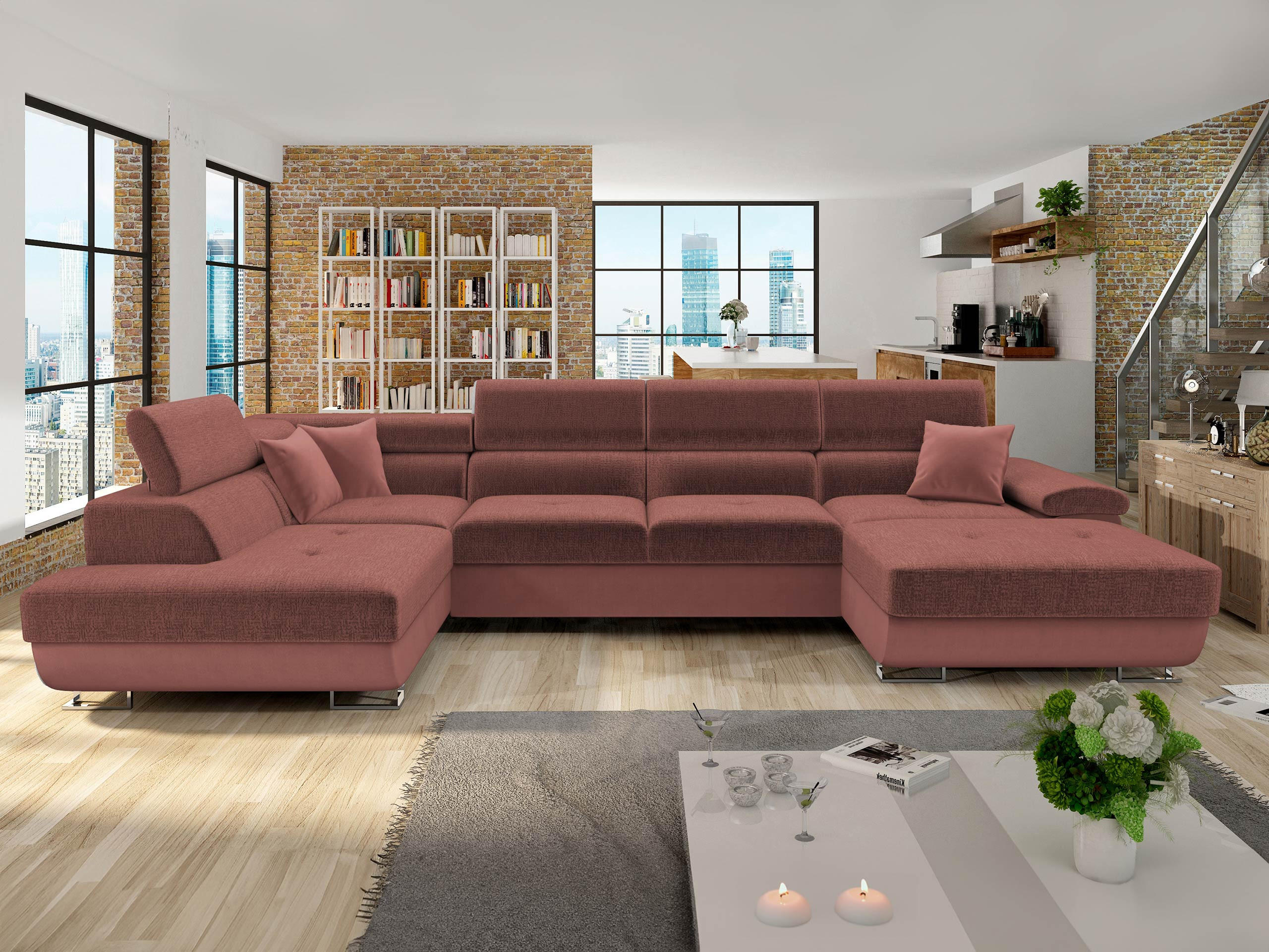 WOHNLANDSCHAFT Cotere Bis Premium, Seite: Links - Braun, Holz/Textil (345/91/202cm) - MIRJAN24