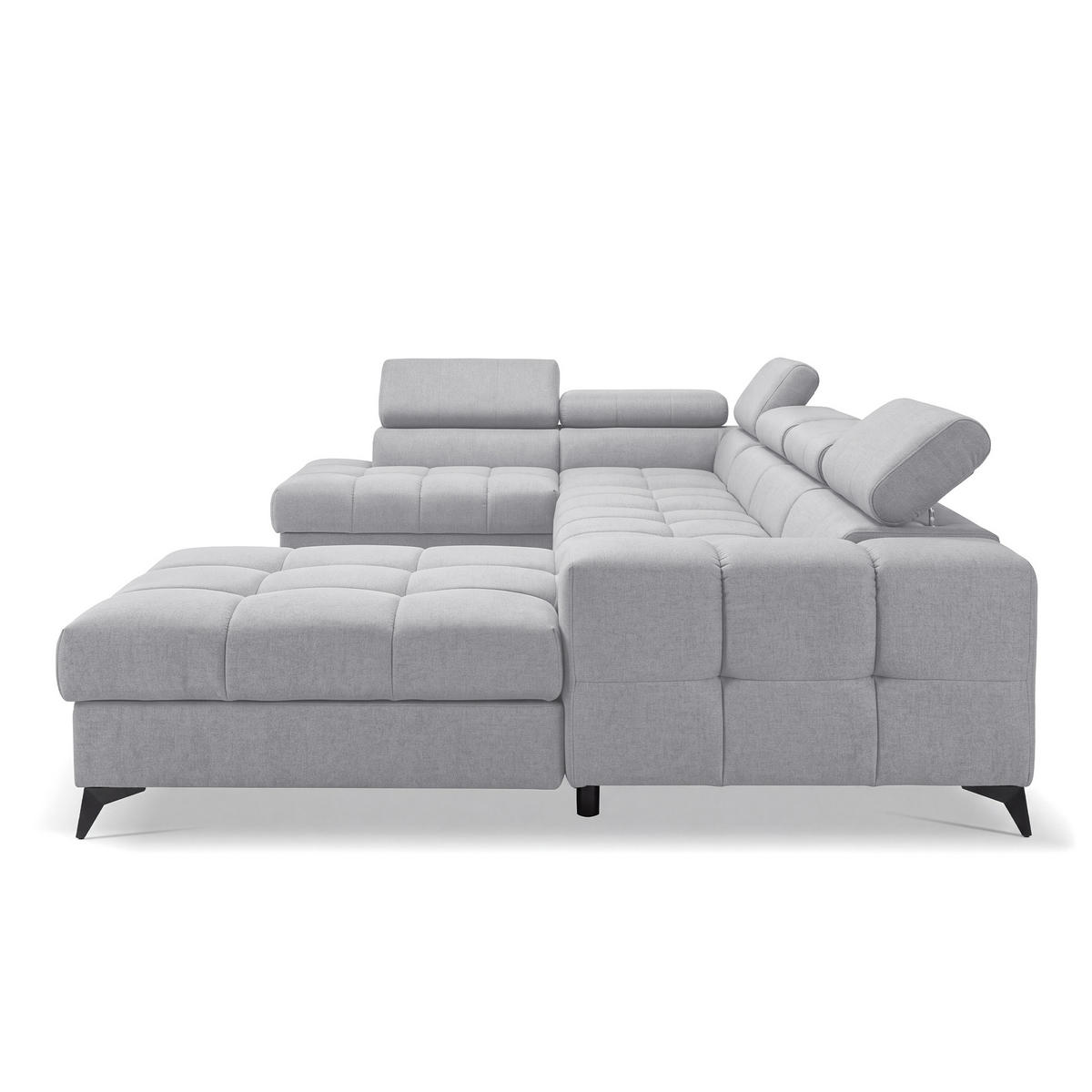 ECKSOFA PUDDING U Rechts mit Schlaffunktion 125x260 Velours Hellgrau - Hellgrau/Schwarz, Holz/Textil (350/203cm) - Muffo