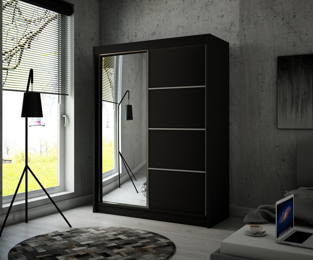 SCHIEBETÜRENSCHRANK RABI - Schwarz, Holzwerkstoff (120/215/61cm) - Meblini