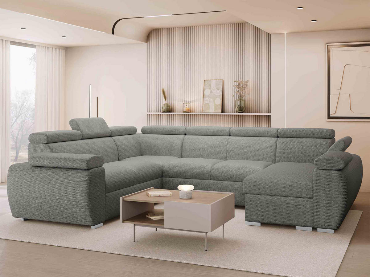 WOHNLANDSCHAFT Boston U, Seite: Rechts - 2R+R+2P+LC - Chromfarben/Graphitfarben, Holz/Textil (325/98/260cm) - MIRJAN24