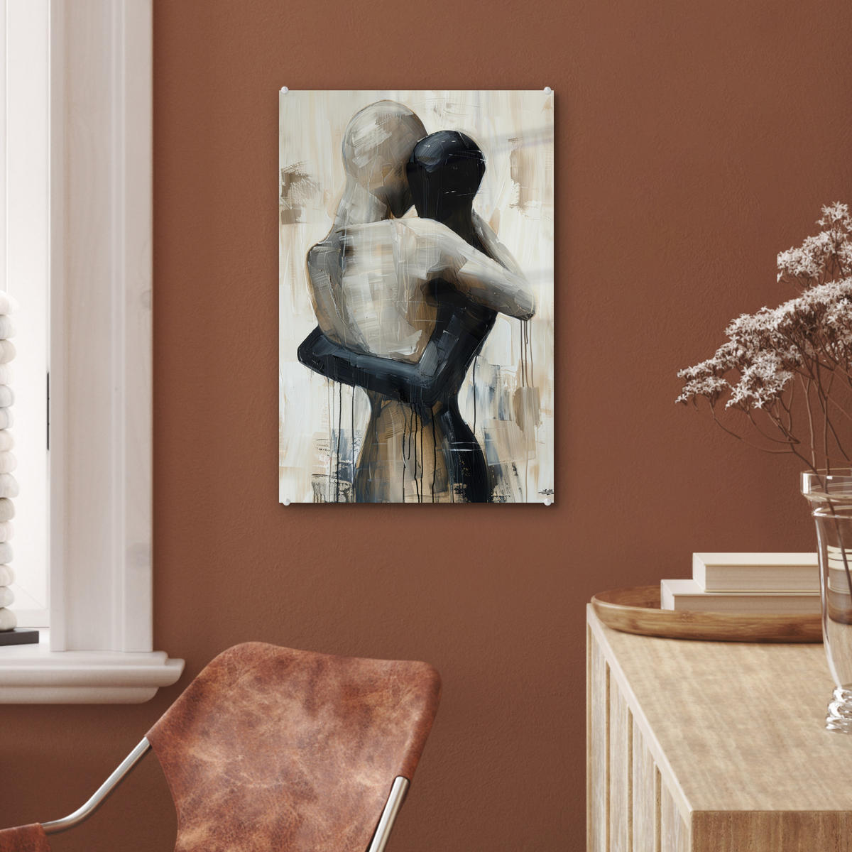ACRYLGLASBILD Abstrakt - Liebe - Schwarz und weiß - Modern 40x60 cm - Schwarz, Glas (40/60cm) - MuchoWow