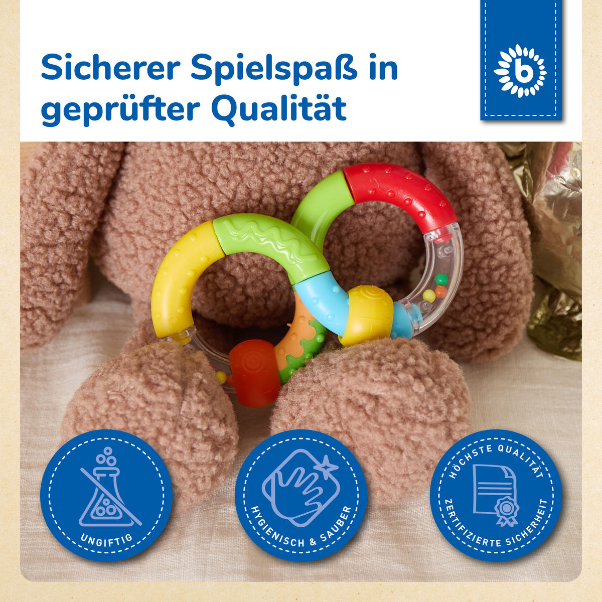 RASSEL Greifling - ab Geburt - Multicolor, Kunststoff (3/8cm) - Bieco Spielwaren