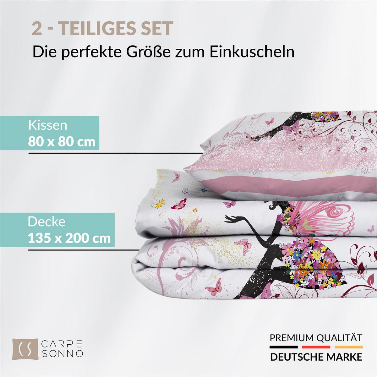 KINDERBETTWÄSCHE 135x200 cm Fee Mädchen aus 100% Baumwolle - Leuchtet um Dunkeln - Multicolor, Textil (135/200cm) - Carpe Sonno