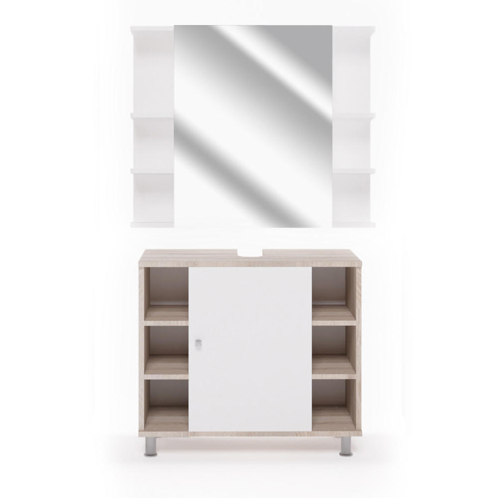 BADMÖBEL-SET Fynn Sonoma 2 Teile - Weiß/Sonoma Eiche, Holzwerkstoff (60/54/32cm) - Vicco