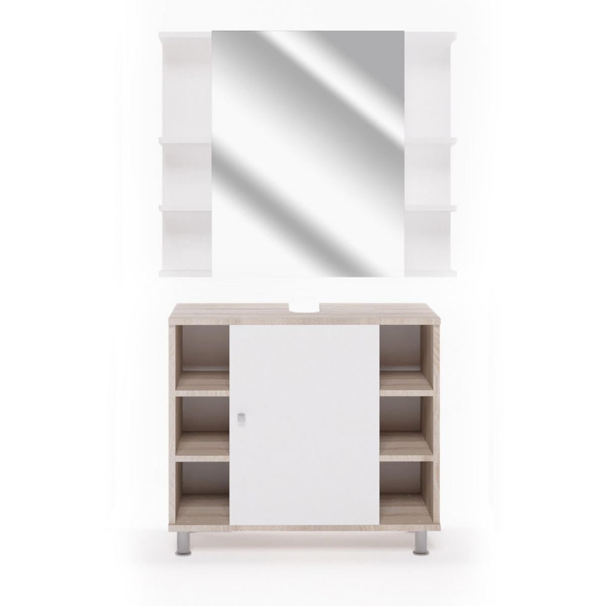 BADMÖBEL-SET Fynn Sonoma 2 Teile - Weiß/Sonoma Eiche, Holzwerkstoff (60/54/32cm) - Vicco