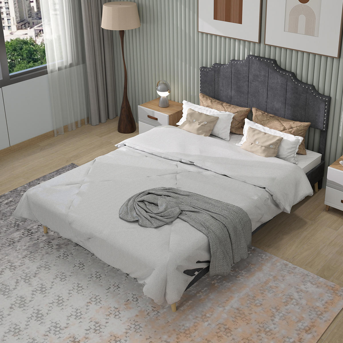 POLSTERBETT 160x200 cm Samt ohne Stauraum grau - Grau, Textil (160/200cm) - LEBENLANG