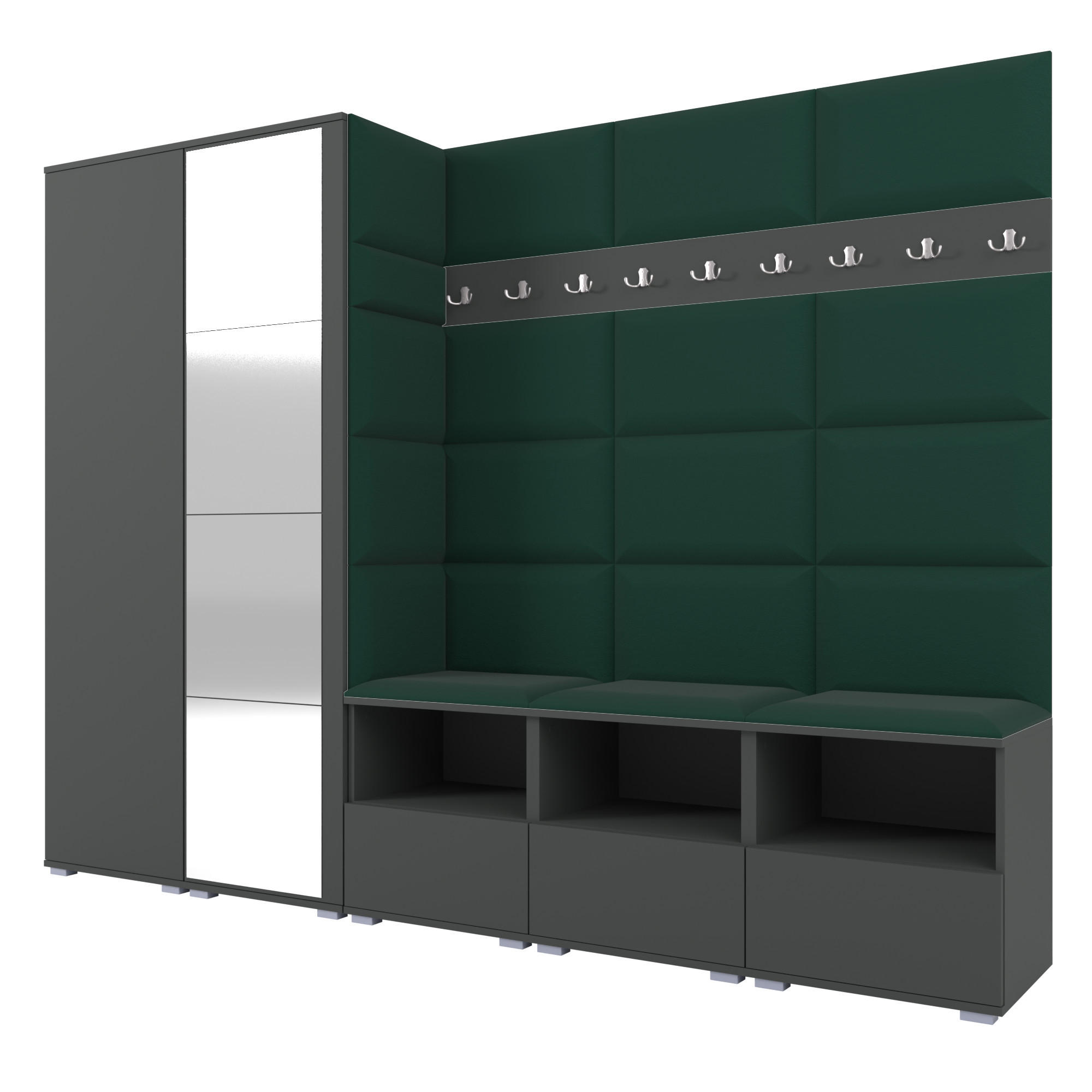Ravio Garderobe Graphit, Dunkelgrün 250x187x40 cm