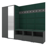 GARDEROBE NELA VII 250 cm (Modulare Flurmöbel XL Graphit mit Spiegel & Sitzpolster Flaschengrün 28 Universell) - Dunkelgrün/Silberfarben, Holz/Holzwerkstoff (250/187/40cm) - Ravio