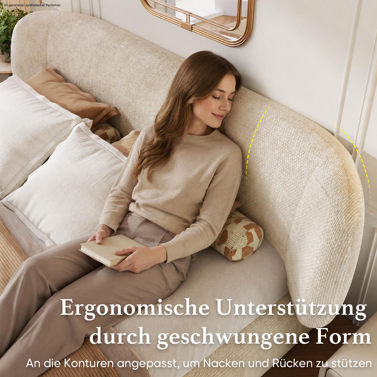 POLSTERBETT 180/200 mit Schaumstoffpolsterung, abgerundeten Ecken und Chenille-Bezug in Beige - Beige, Holzwerkstoff/Textil (180/200cm) - EVRYAE