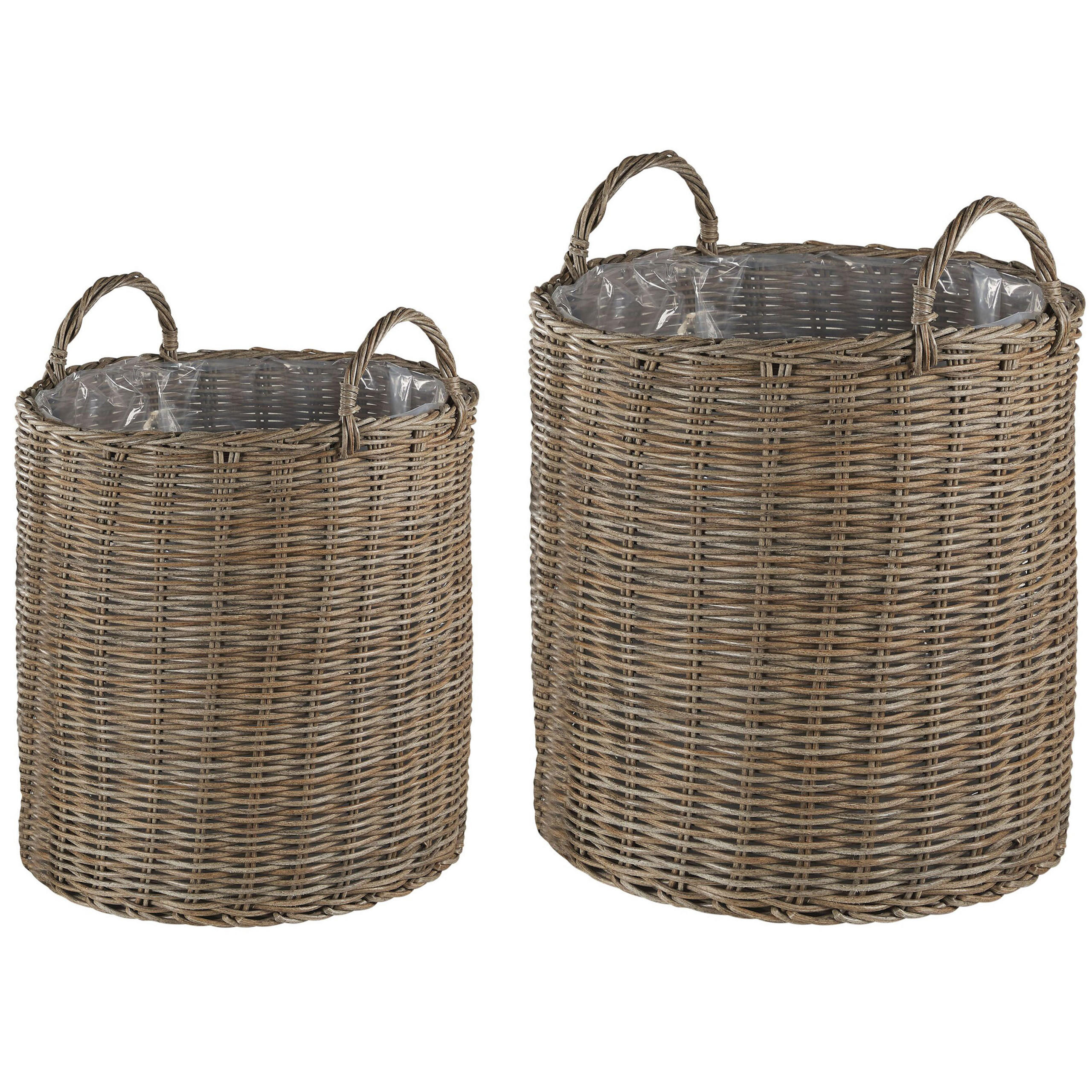 BLUMENKORB 2er-Set Rattan sandbeige rund 50-48/41-40 cm Bitola - Braun, Kunststoff (54cm) - Beliani
