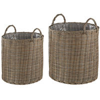 BLUMENKORB 2er-Set Rattan sandbeige rund 50-48/41-40 cm Bitola - Braun, Kunststoff (54cm) - Beliani