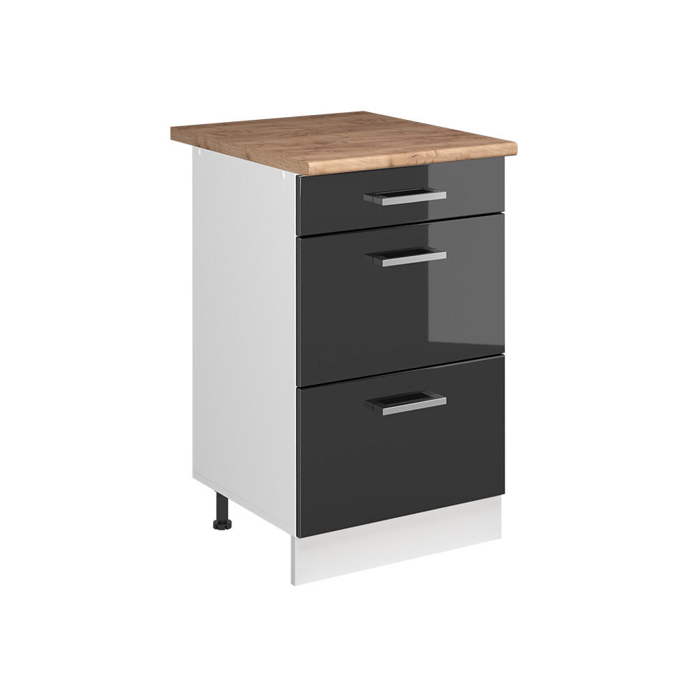 KÖKSUNDERSKÅP R-Line, Antracit högblank/Vit, 50 cm Auksinis ąžuolas stalviršis Svart högglans, Vit 81.6/50/60 cm
