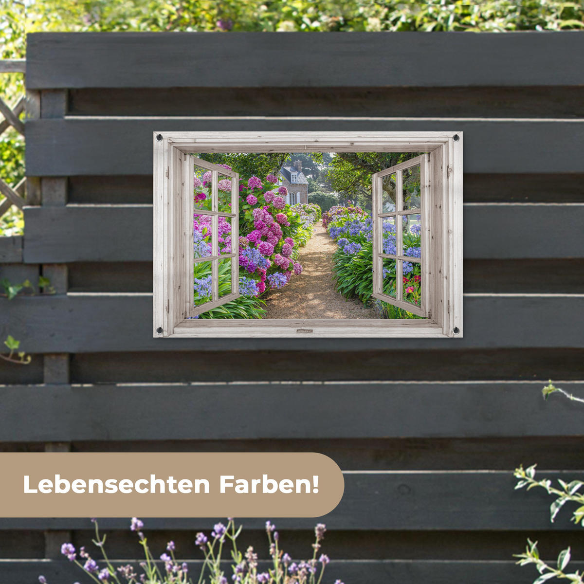 ZAHRADNÍ PLAKÁT Hortenzie - Průhledné - Květiny - Léto - Fialová - Cesta 90x60 cm - zelená barva, plast (90/60/0.2cm) - OnlyWow