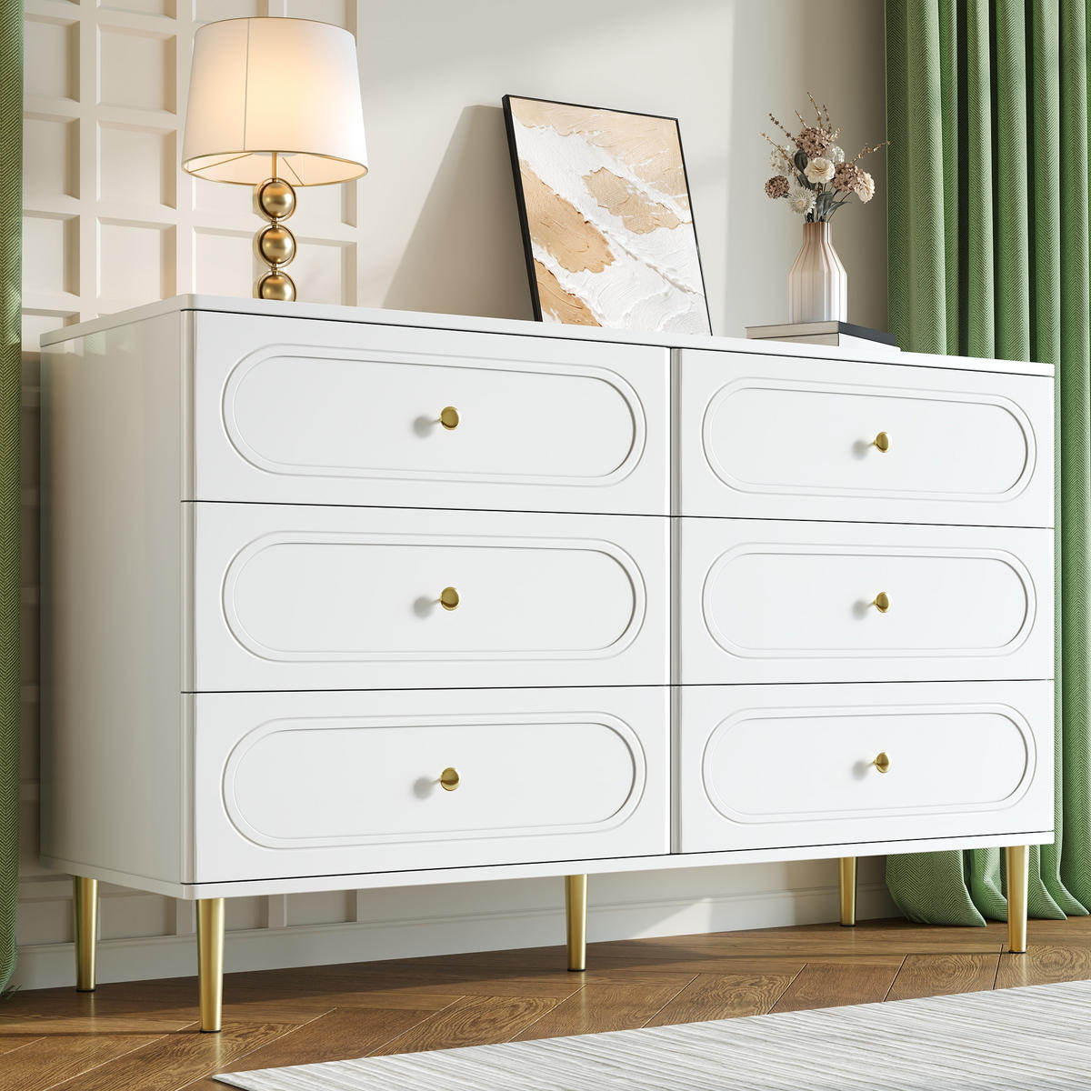 SIDEBOARD 6 Schubladen Metallfüße modern Stauraum - Weiß, Holzwerkstoff (40/75/120cm) - FLIEKS