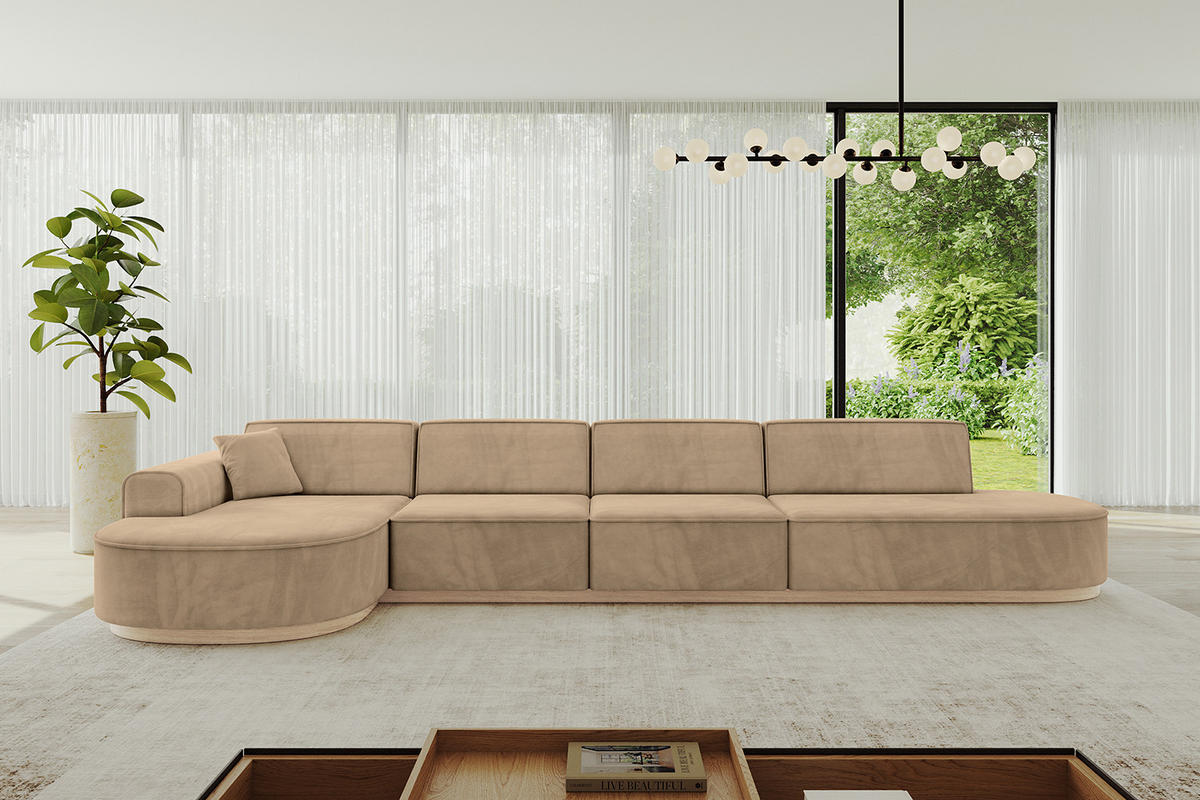 ECKSOFA Ottomane Links MARI-L3-v1 - 413x171x83 cm Taupe Velours - Taupe, Holzwerkstoff/Textil (413/171cm) - ALTDECOR