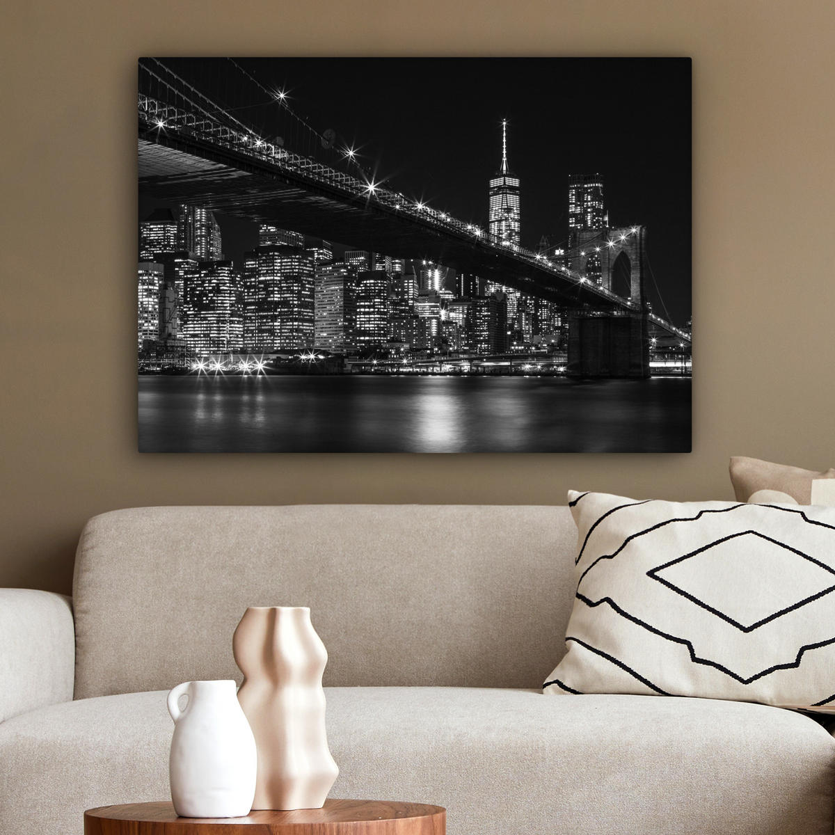LEINWANDBILD New York - Brooklyn - Brücke Wandbilder 80x60 cm - Schwarz, Textil (80/60cm) - MuchoWow