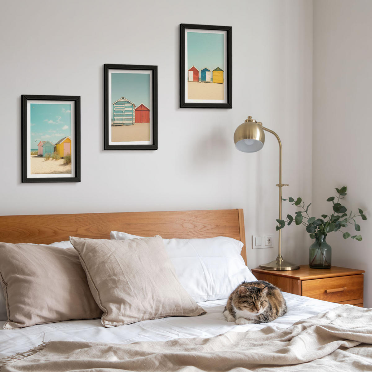 WANDBILDER 3er-Set - 20x30 cm Schwarzer Rahmen - Bunte Häuser, Strand, Sonne - Schwarz, Kunststoff (20/30cm) - ArtPrintCave