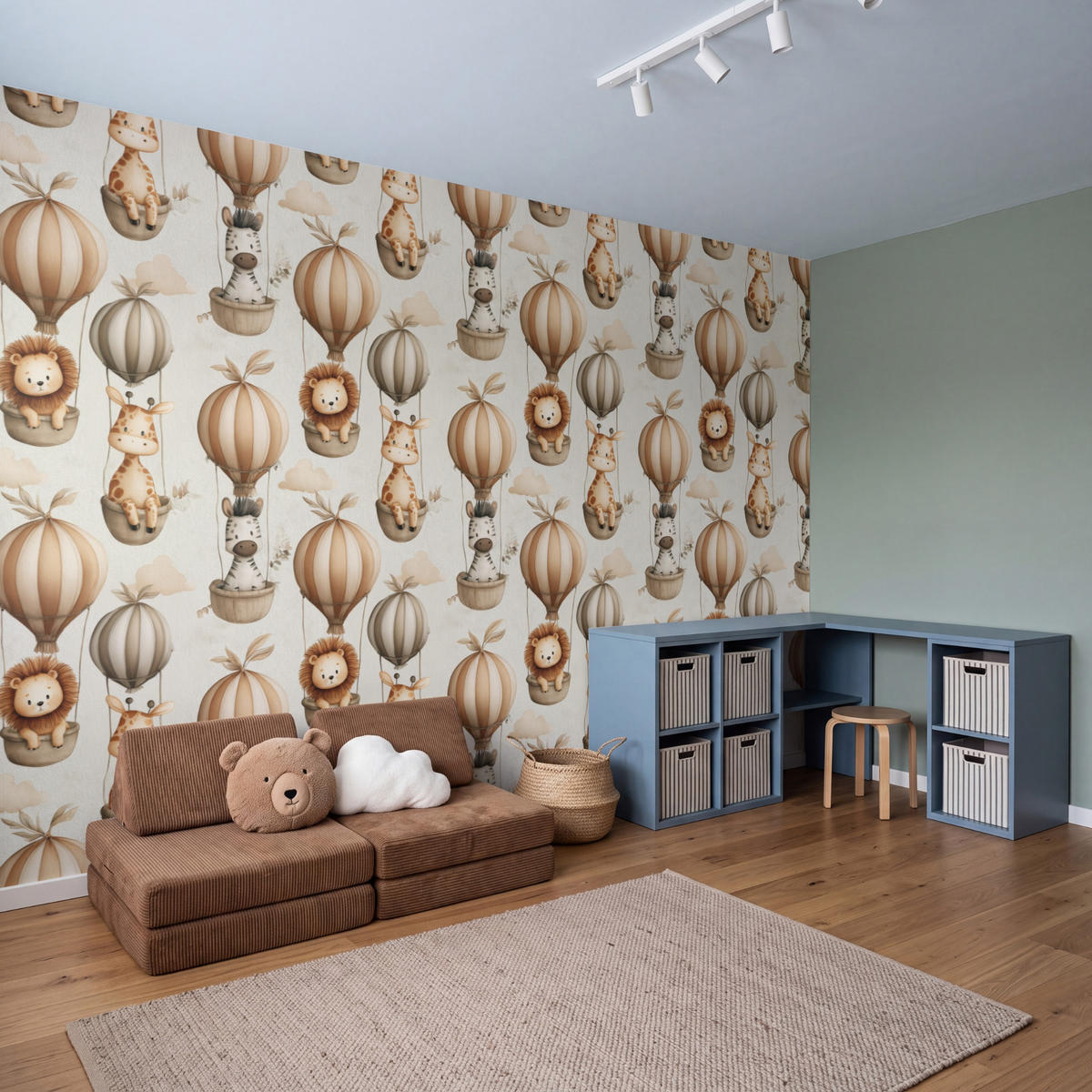 KINDERTAPETE - Safari - Heißluftballons - Taupe - 400x240 cm - Beige, Papier (400/240cm) - OnlyWow