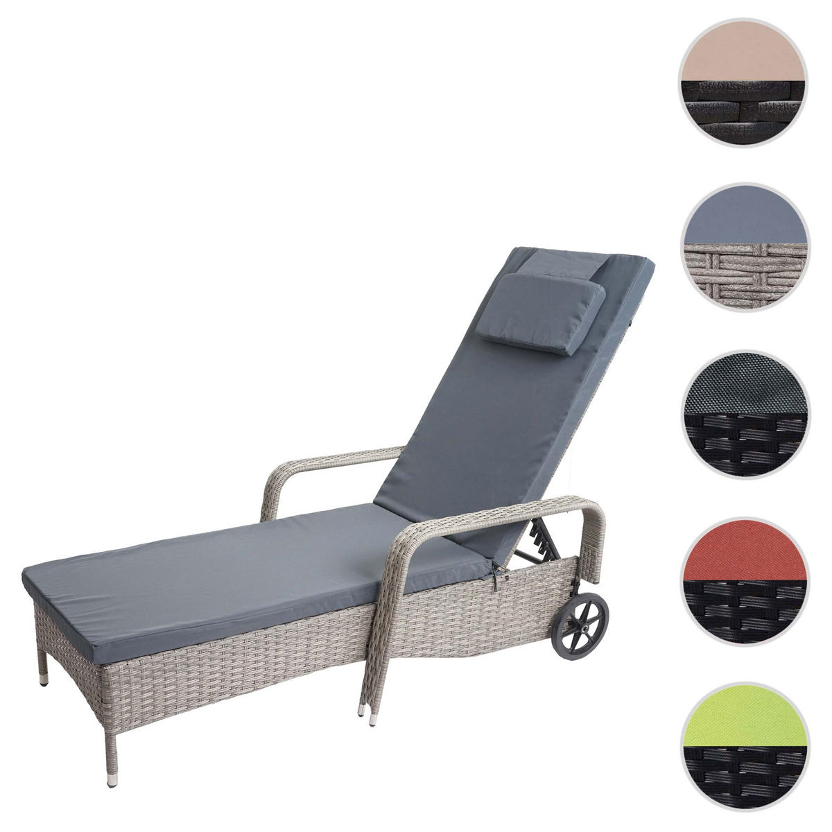 POLY-RATTAN SONNENLIEGE Grau, Grau - Grau, Kunststoff (71/108/197cm) - MCW