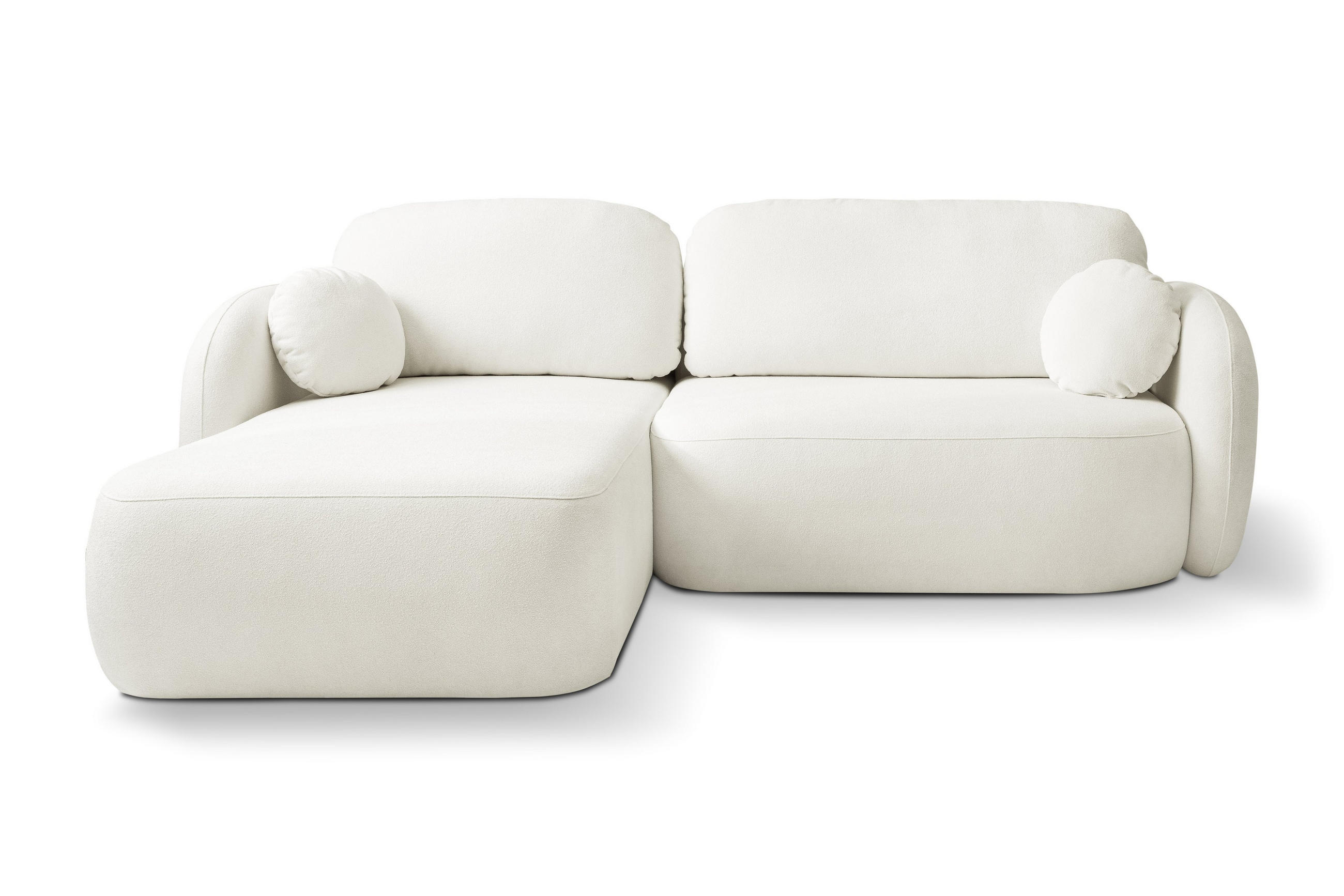 ECKSOFA AMICO L-S Creme Geflochtener Stoff mit Schlaffunktion - Creme, Holz (248/174cm) - MASSENO