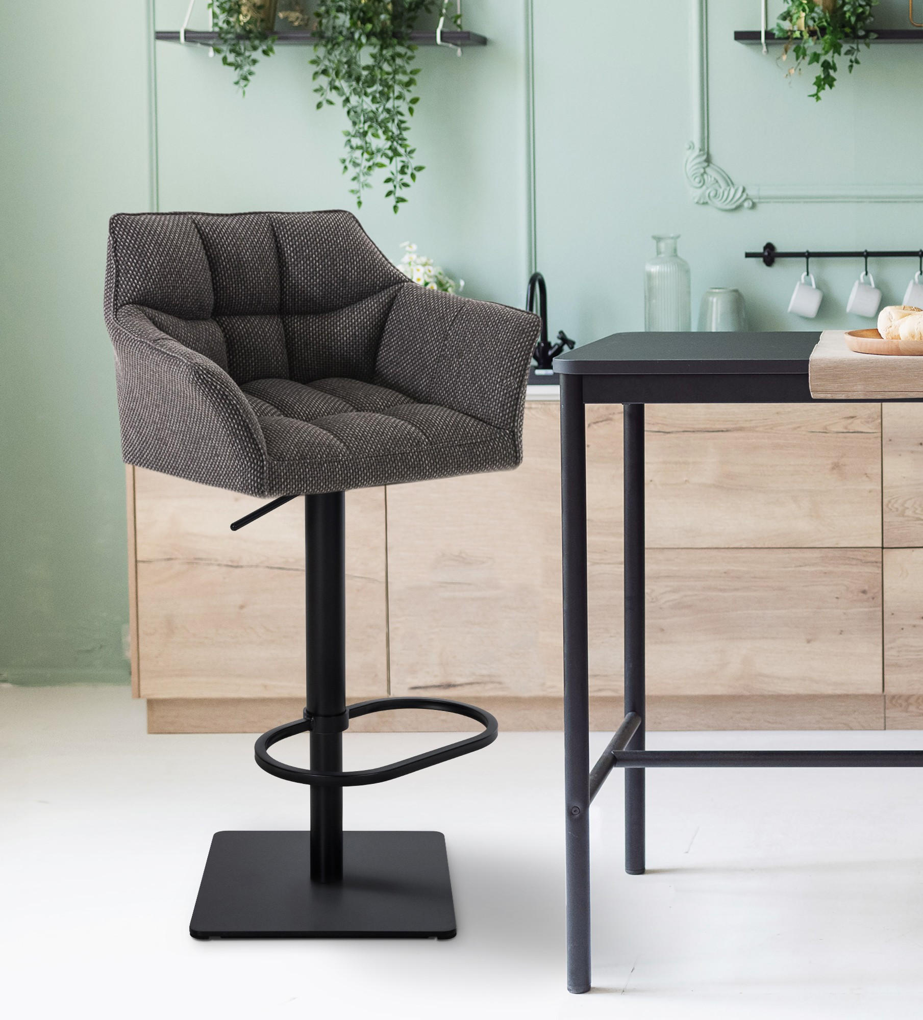 BARHOCKER 2er Set Stoff Titangrau - Graubraun/Schwarz, Textil/Metall (64/88/45cm) - CLP