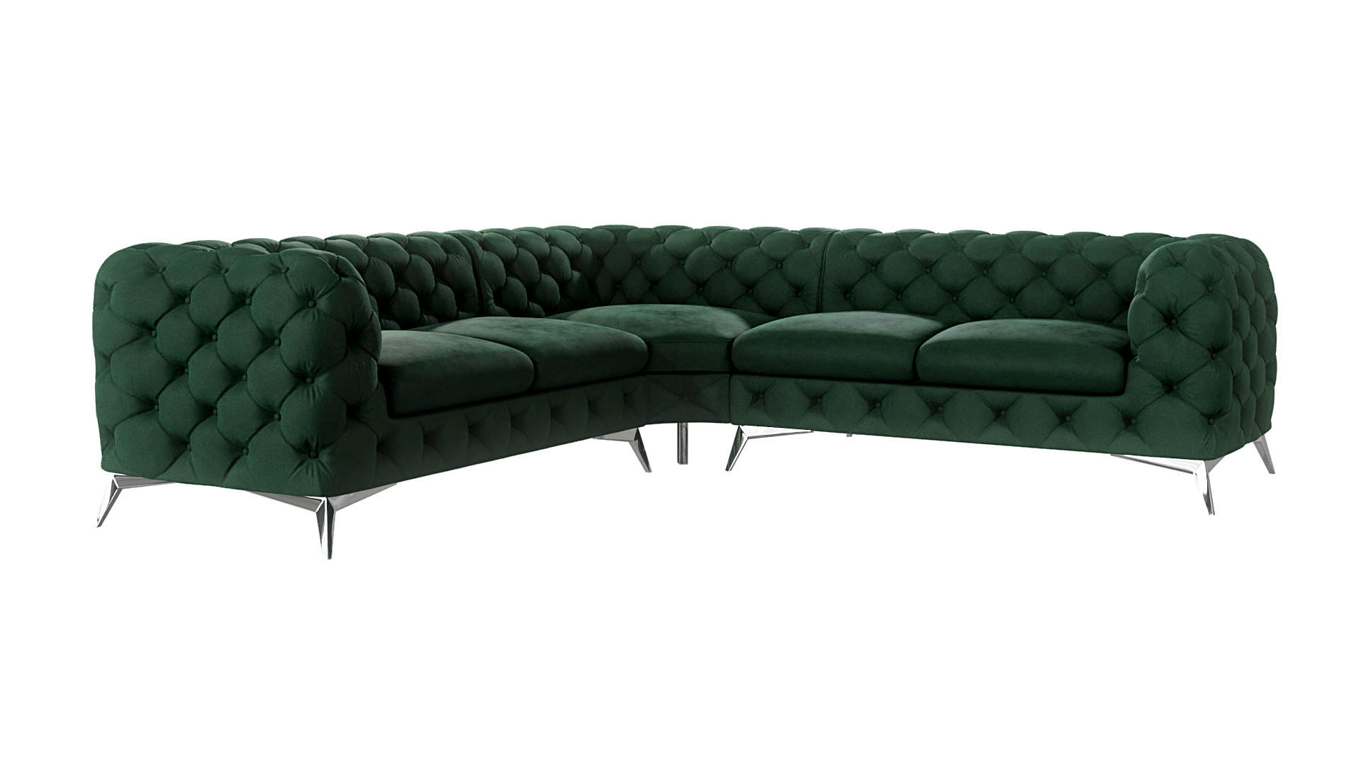 ECKSOFA Chesterfield Laura Flasche Grün Samt - Smaragdgrün/Silberfarben, Holz/Textil (264/264cm) - S-Style Möbel