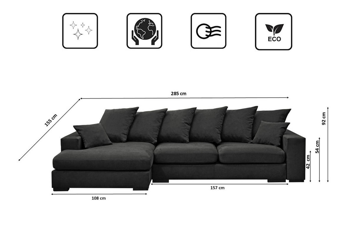 ECKSOFA Mit Schlaffunktion Und Bettkasten Couch L-form Gabon Stoff Riviera Links Schwarz - Schwarz, Holz (155/285cm) - Kaiser Möbel