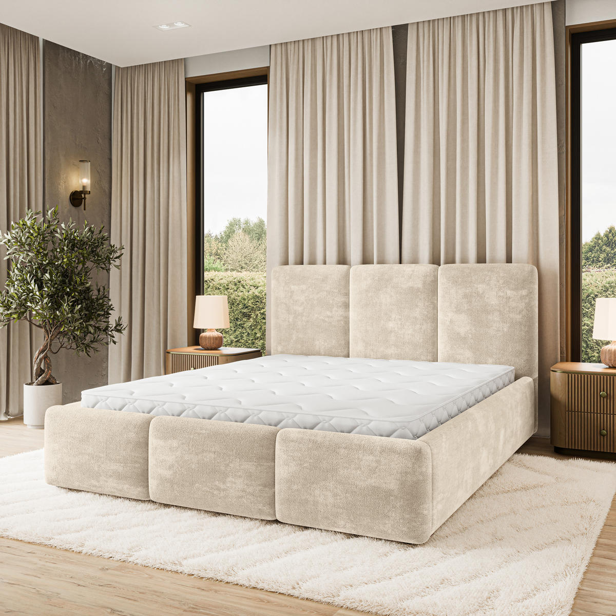 POLSTERBETT MORENA LM 160x200 cm mit Bettkästen - Creme - Creme, Holz (160/200cm) - MASSENO