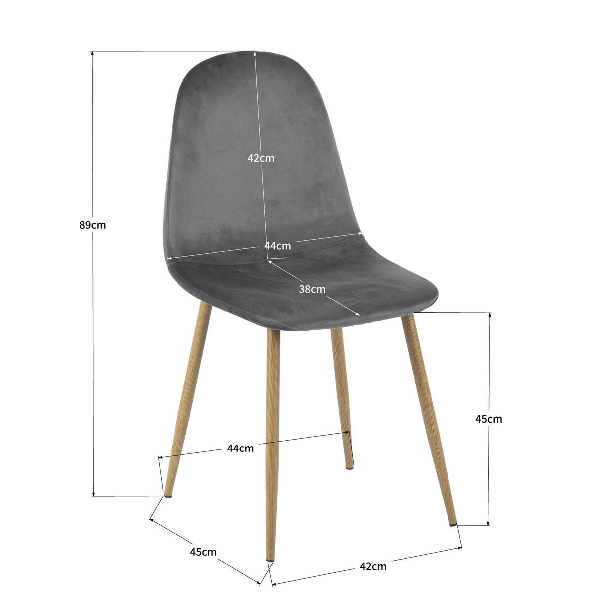 STUHL-SET 4 Stück in Eisen Webstoff - Eichefarben/Grau, Holzwerkstoff/Textil (46/86/47cm) - Urban Meuble