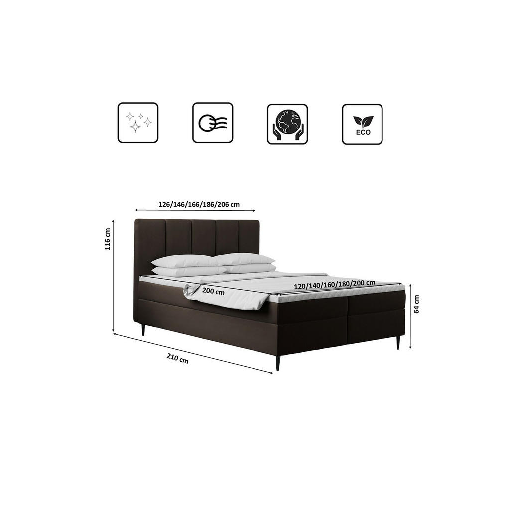 Thumbnail - Kaiser Möbel Boxbett, Dunkelbraun, Textil, H2, einzeln stellbar, 200x200 cm, Schlafzimmer, Betten, Boxspringbetten